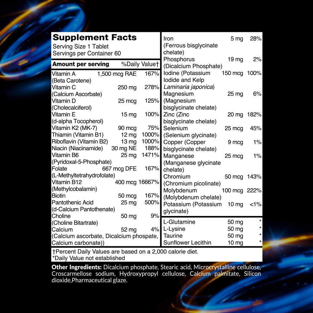 Adult multivitamin label