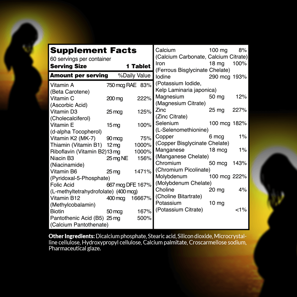 Womens prenatal multivitamin label