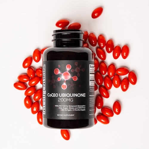 coq10-vs-collagen-best-skincare-and-anti-aging-choice-01 coq10 bottle and softgels from intelligent labs